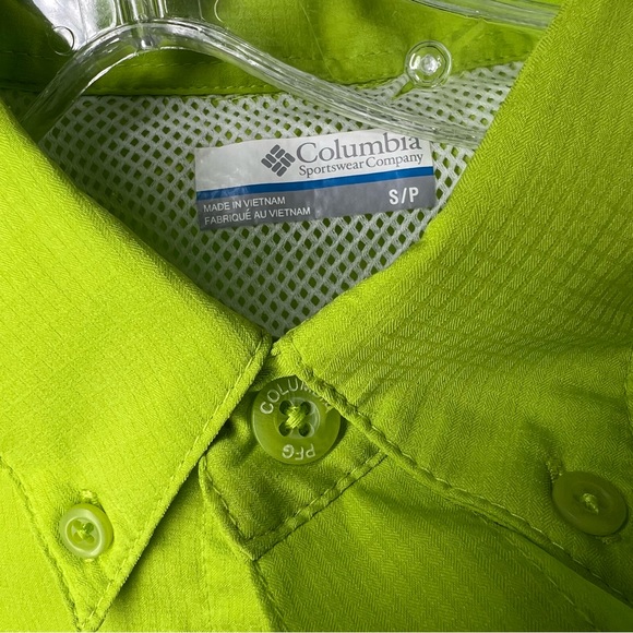 Men’s Columbia Small PFG Shirt Long Sleeve Bright Green Omni Shade - Picture 5 of 10